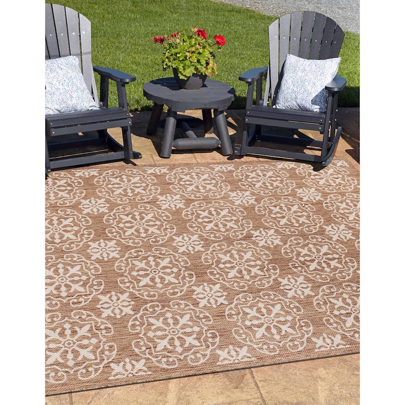 World Rug Gallery Transitional Geometric Textured Flat Weave Indoor/Outdoor Area Rug - 5' X 7' - Brown