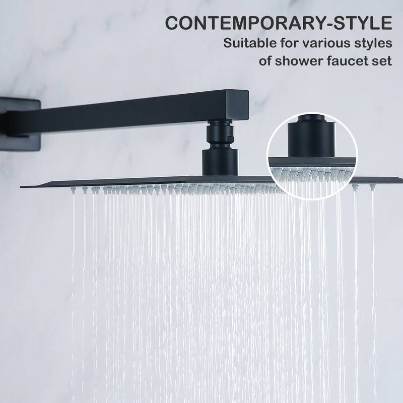Super-thin 12'' Rotatable High Pressure Rain Shower Head with Self-Cleaning and Aerating Technology in Black / Gold - Black