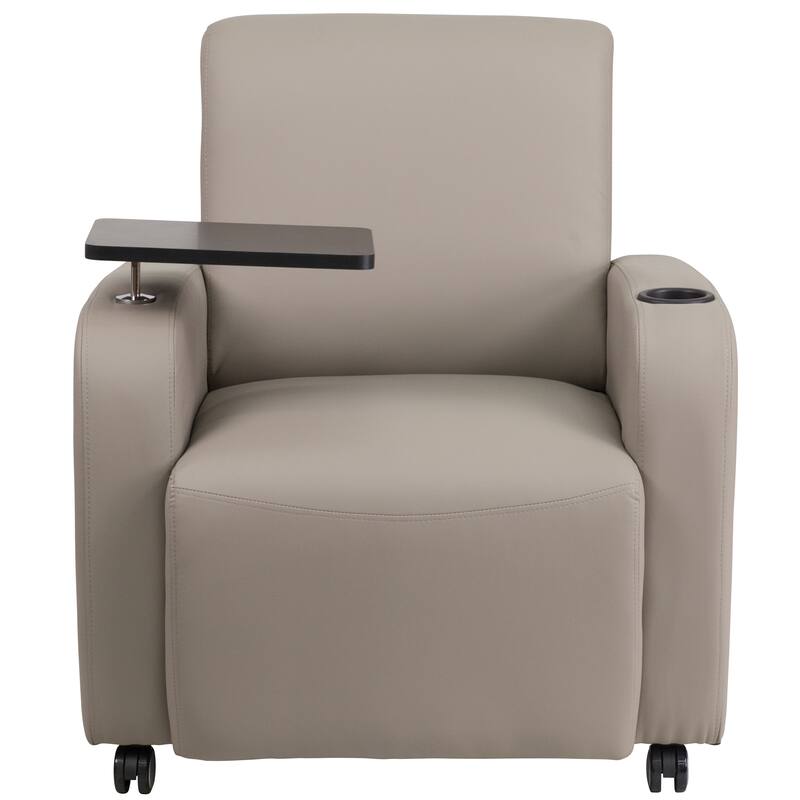 LeatherSoft Guest Chair with Tablet Arm, Front Wheel Casters and Cup Holder
