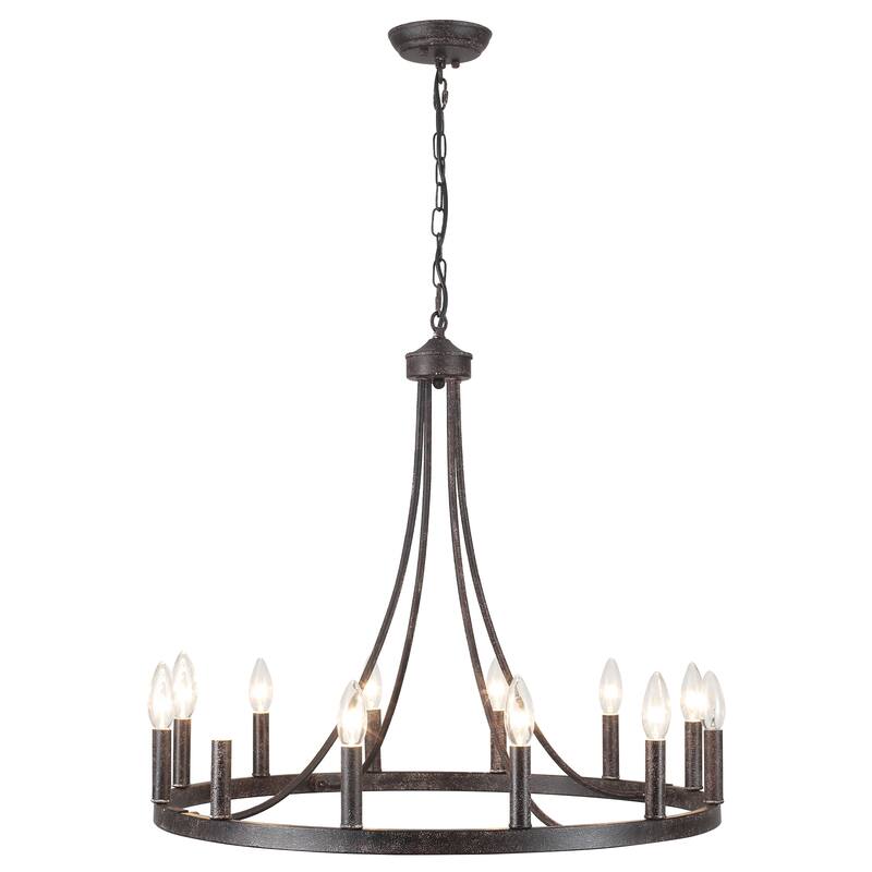 12-light Rustic Farmhouse Wagon Wheel Chandelier Candle Dining Room Lighting - N/A