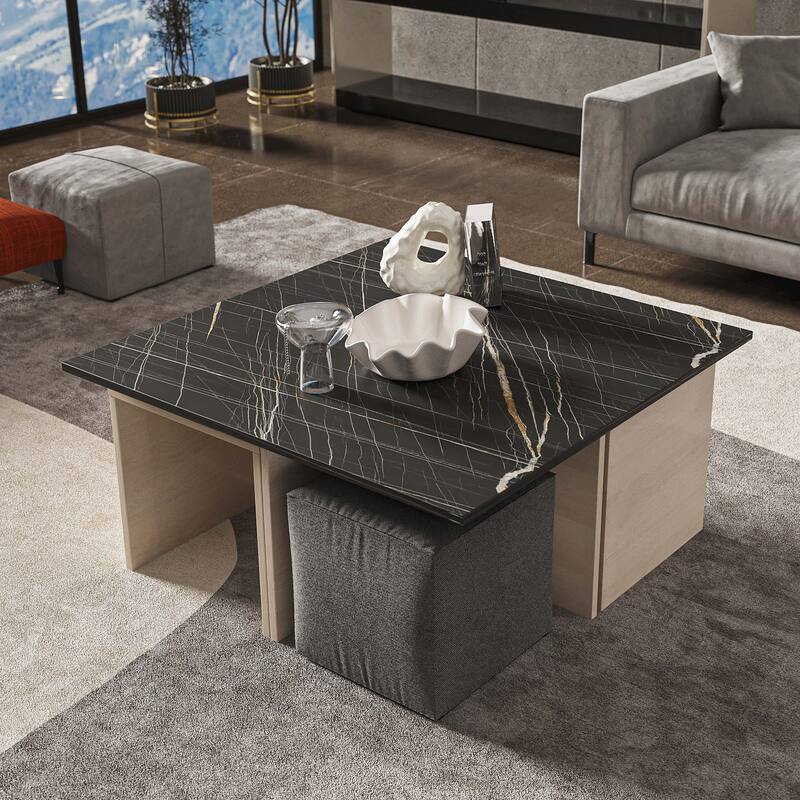 Manhattan Comfort Haley Mid-Century Modern Nested Coffee Table - White/Black