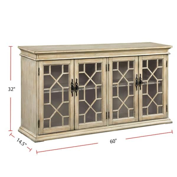 4 Doors Accent Cabinet with Metal Hardware Pulls in Light Honey - Bed ...