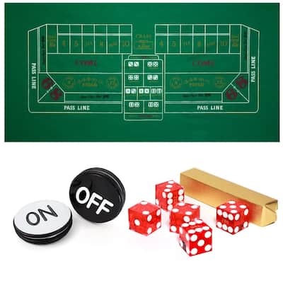 GSE™ Casino Craps Tabletop Game Set with 36"x72" Craps Layout Felt, 5-Piece 19mm Casino Dice, 3" Craps On/Off Puck