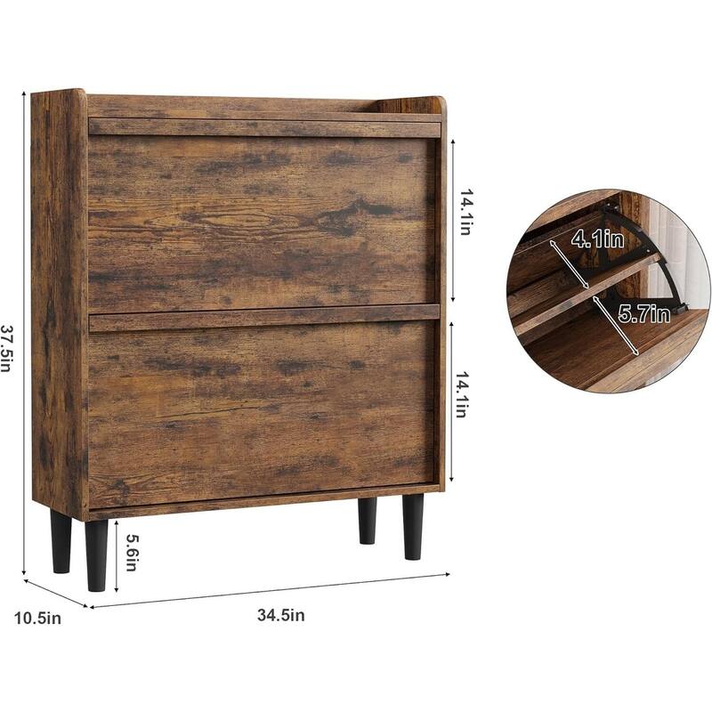 Narrow Shoe Cabinet Organizer with 2 Flip Drawers for Entryway, Hallway, Living Room