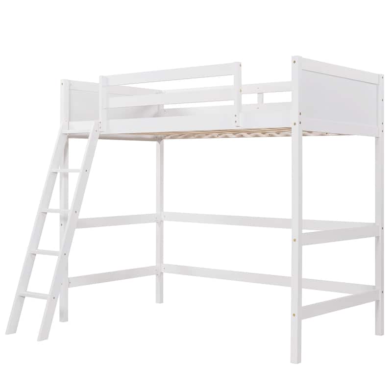 Minimalist Twin Size Loft Bed with Ladder and Guardrails