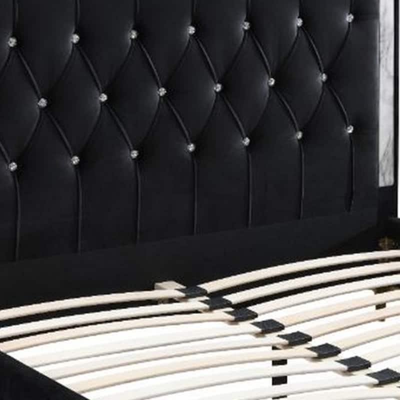 Eastern King Bed with Diamond Tufted Headboard , Black