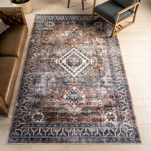 slide 2 of 10, Nuloom Layana SplashGuard Geometric Machine Washable Area Rug 2' x 3' - Rust - Rectangle