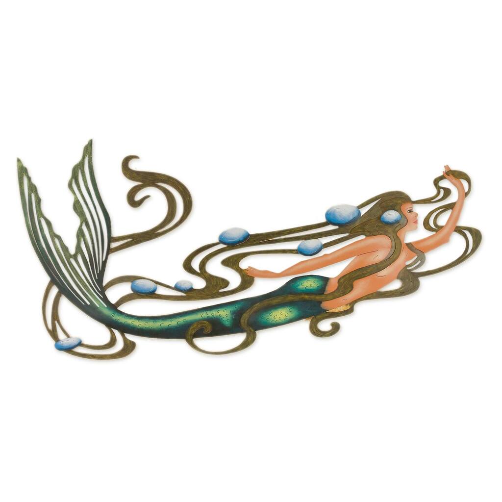 Handmade Steel Mermaid Magic Multi Color Accent Unframed Wall Art (Mexico)
