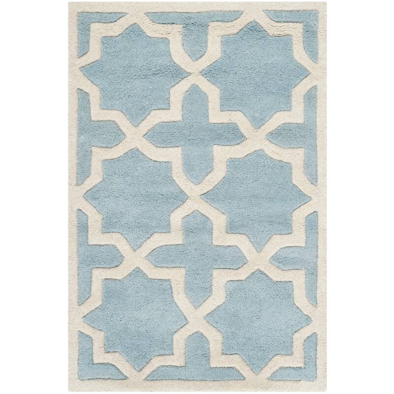 SAFAVIEH Handmade Chatham Begie Modern Moroccan Wool Rug - 2'3" x 5' - Blue/Ivory