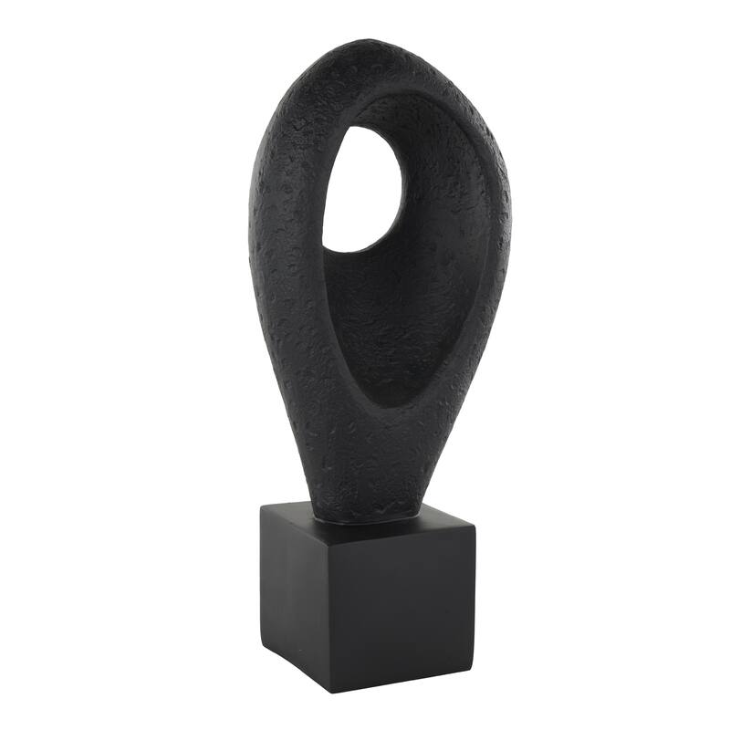 Black Polystone Textured Cutout Teardrop Abstract Decorative Sculpture with Block Base
