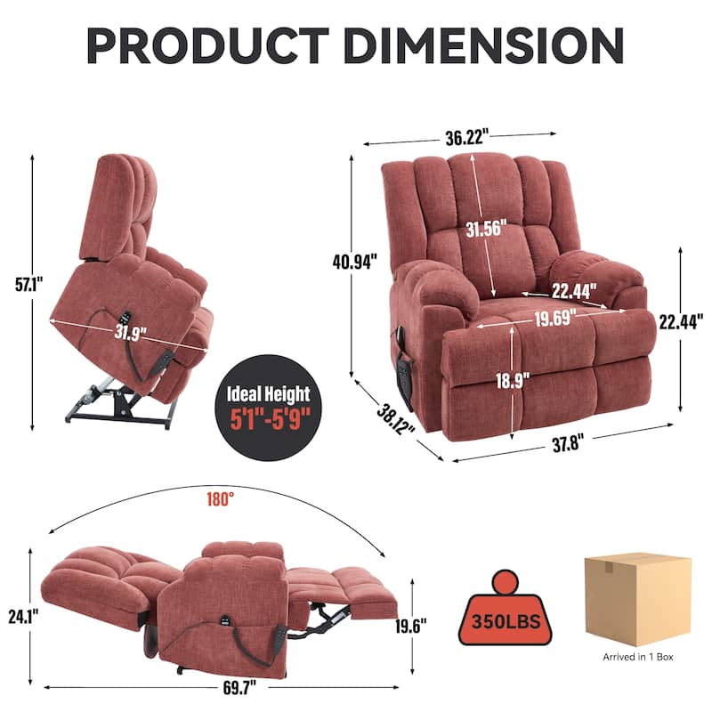 Dual Motor Heat Massage Infinite Position Electric Power Lift Recliners with Power-Remote, Medium-firm and Heavy Duty