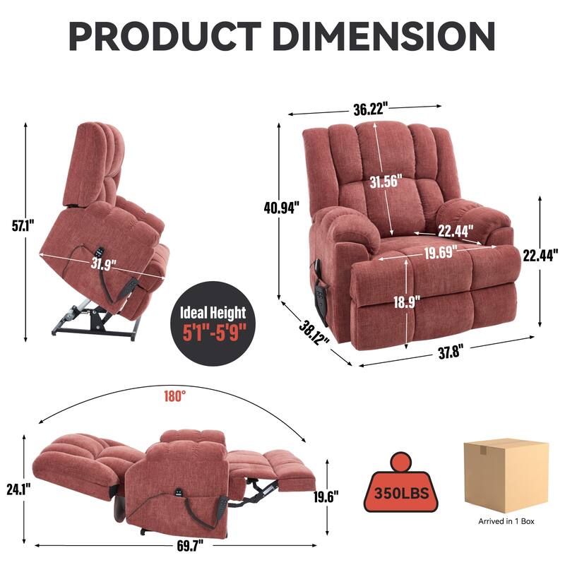 Power Lift Recliner Chair with Dual Motor, Massage & Heat (Chenille)