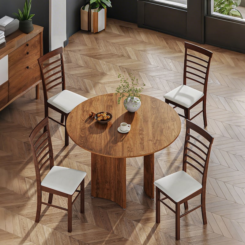 HOMCOM Wooden Dining Chairs Set of 4, Farmhouse Upholstered Kitchen Chairs with Rubber Wood Frame for Living Room, Dining Room