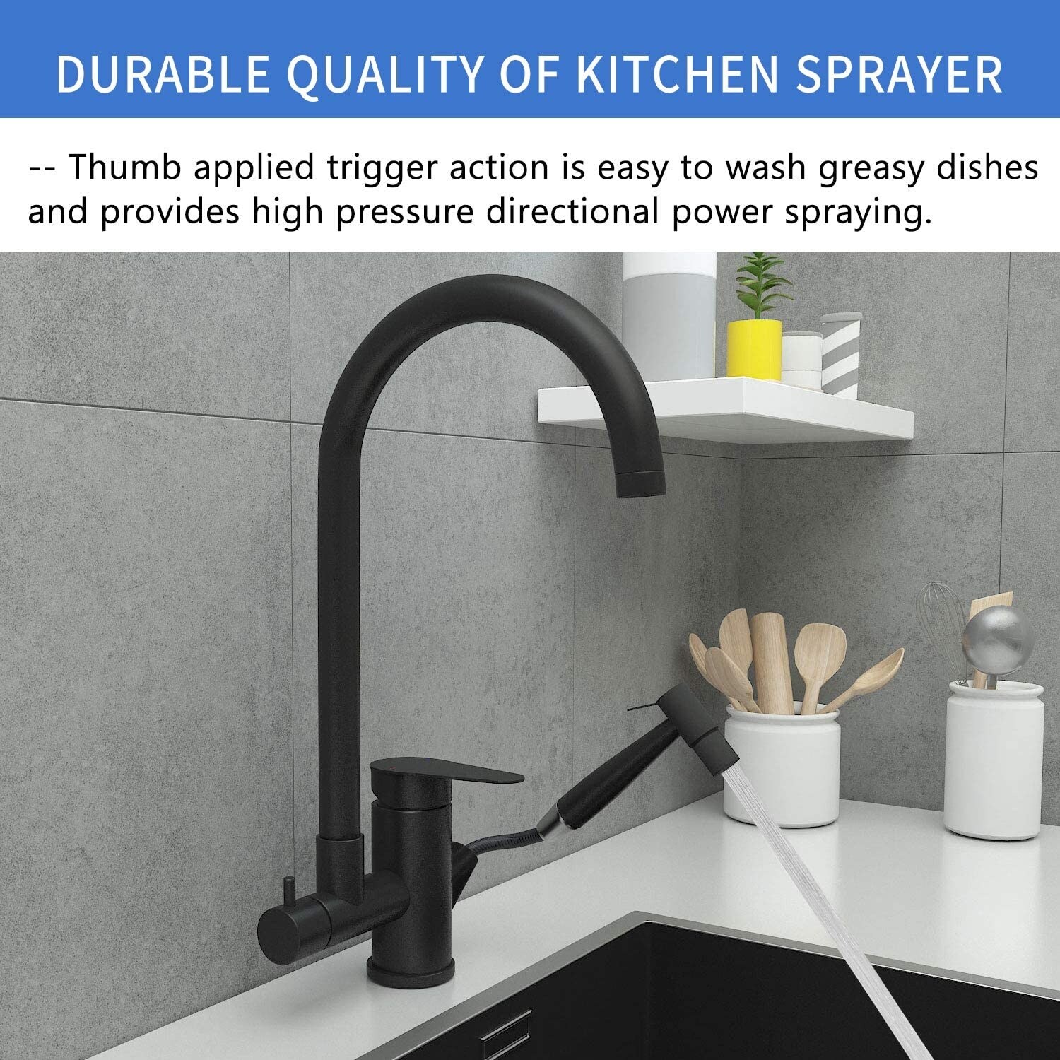 Modern High Arc Swivel Spout Single Handle Side Sprayer Kitchen Faucet