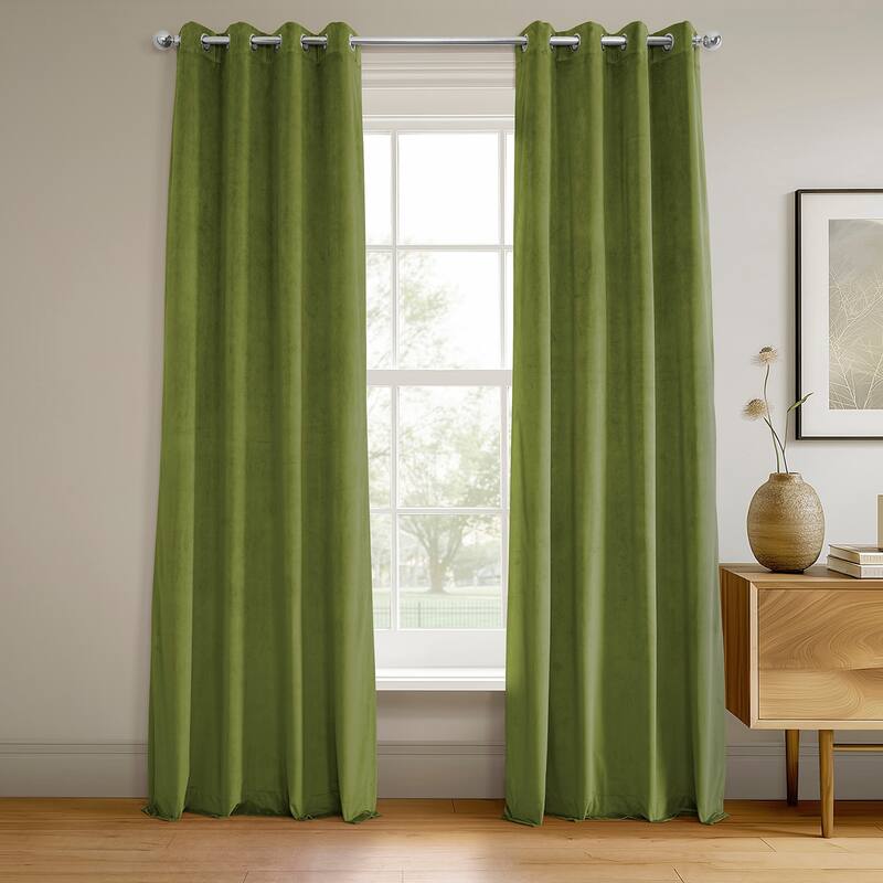 Exclusive Fabrics Signature Grommet Velvet Blackout Curtain (1 Panel) - 50 X 120 - Basque Green