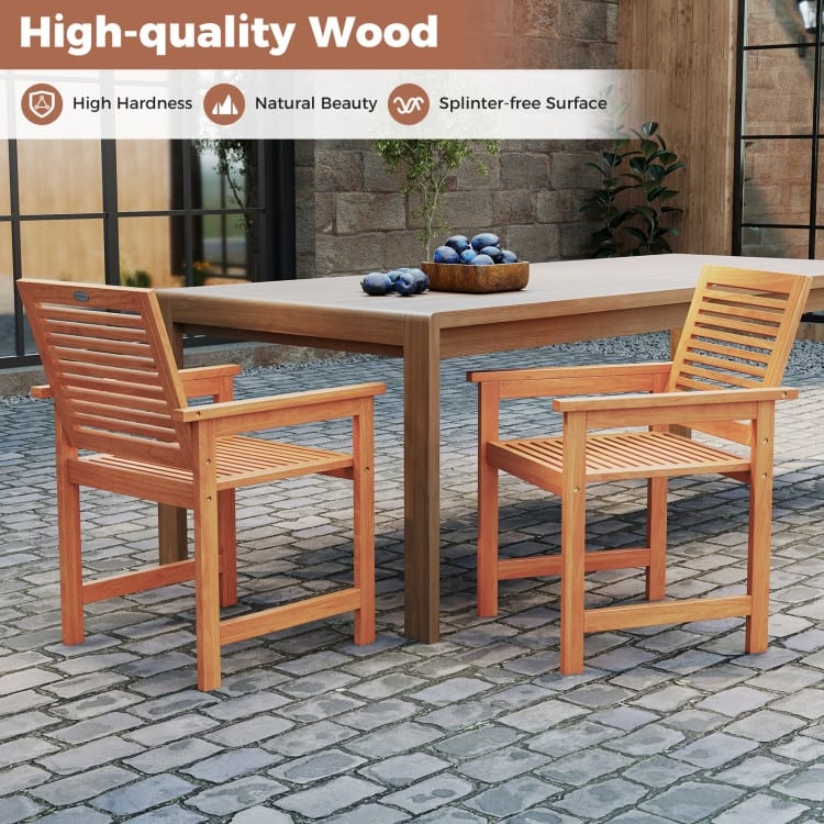 Natural Wood Patio Chairs Set of 2 with Ergonomic Backrest and Slatted Seat - 24.5" x 22" x 32.5"