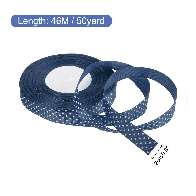Grosgrain Ribbons with Dots Ribbon Bow Decoration - Dark Blue - 50 Yards 3/4 Inch