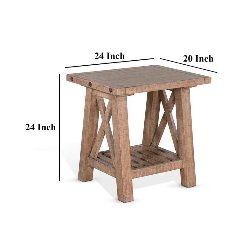 Anva End Table, Light Brown Mahogany, Shelf, Rectangular 24 Inch