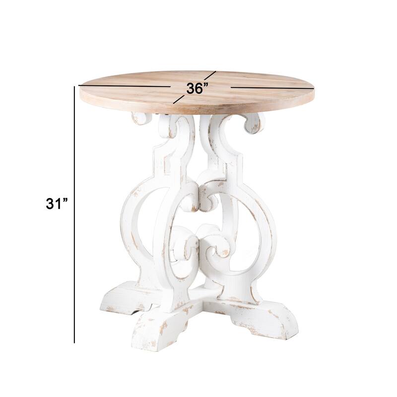 36 Inch Round Table, Classic, Sculptural Base, Wood, Modern, White, Brown