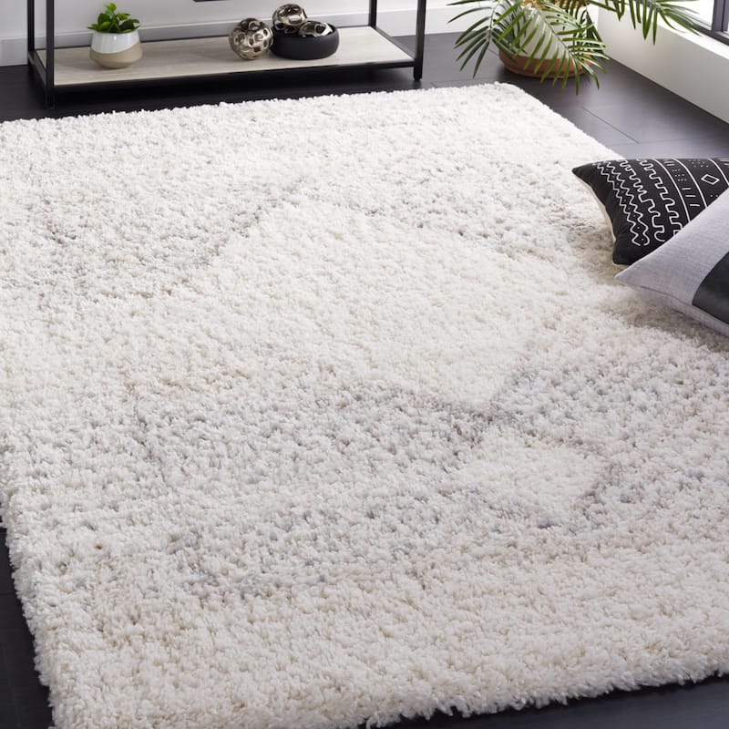 SAFAVIEH Fontana Shag Sayoko Modern 2-inch Thick Rug - 8' x 10' - Ivory/Grey