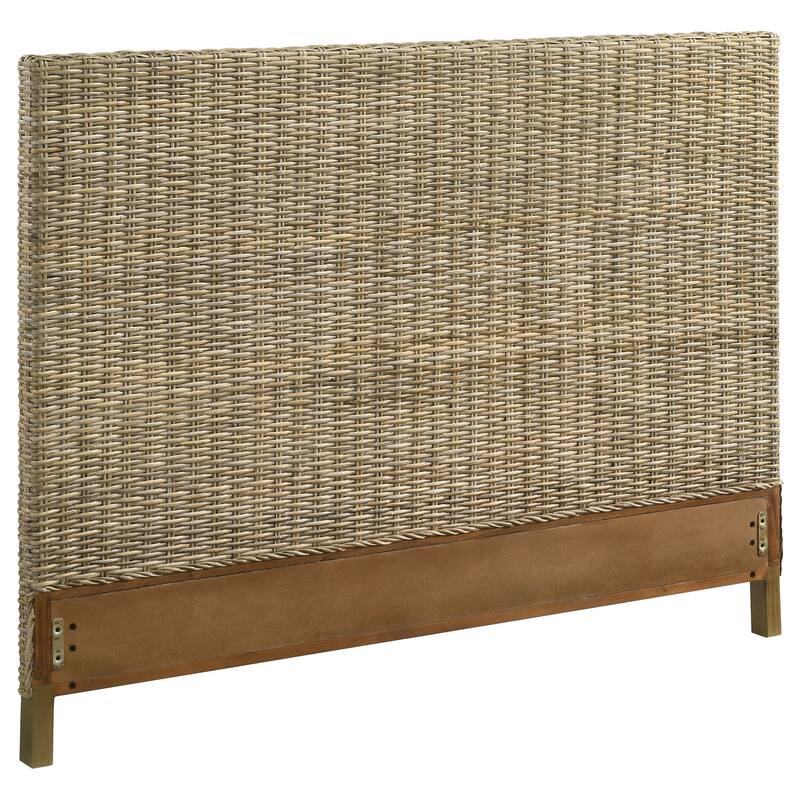 Woven Rattan Eastern King Panel Headboard in Kubu Grey with Natural Texture and Modern Coastal Style