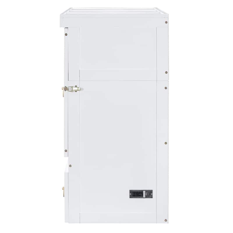 Full/Queen Murphy Bed with Built-in Power/USB Module, Wooden Foldable Wall Bed w/Large Storage Drawer for Home Office Guest Room