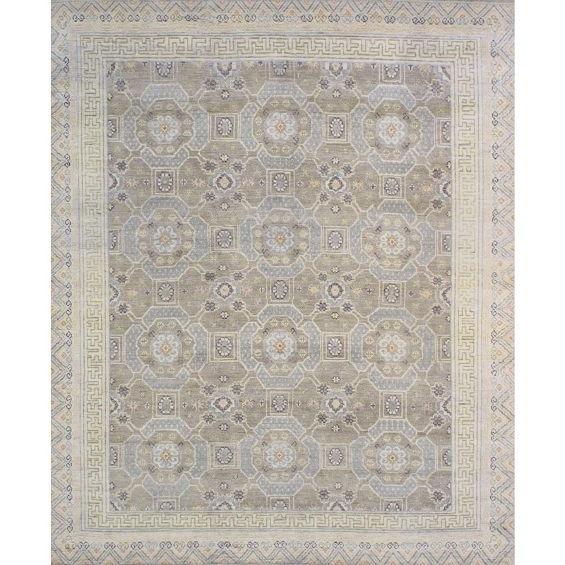 Pasargad Home Khotan Hand-Knotted Salmon/Ivory Wool Area Rug - 8' 1'' X 9'11'' - Taupe