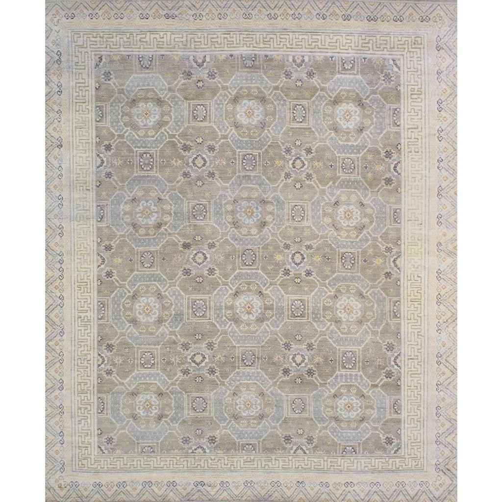 Pasargad Home Khotan Hand-Knotted Salmon/Ivory Wool Area Rug - 8' 1'' X 9'11''