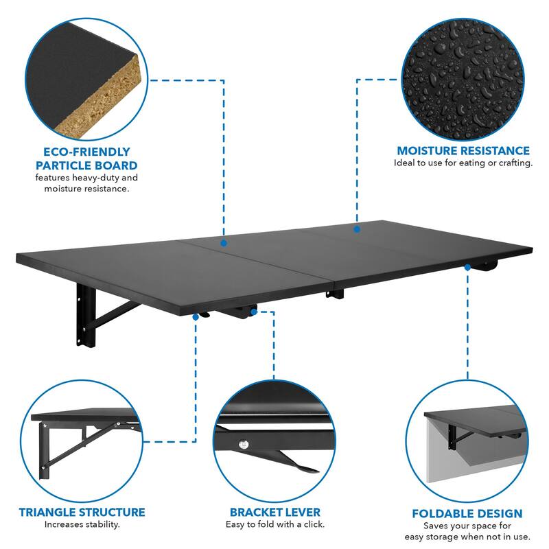 Mount-It! Standing Desk Wall Mount | Wall Mounted Drop Leaf Table - Black