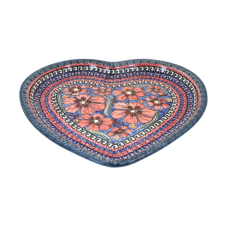 Blue Rose Polish Pottery 1254 Zaklady Heart Plate - Jungle Flower