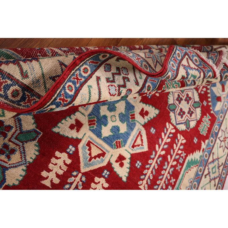 Red Kazak Oriental Area Rug Handmade Traditional Wool Carpet - 5'1" x 6'11"