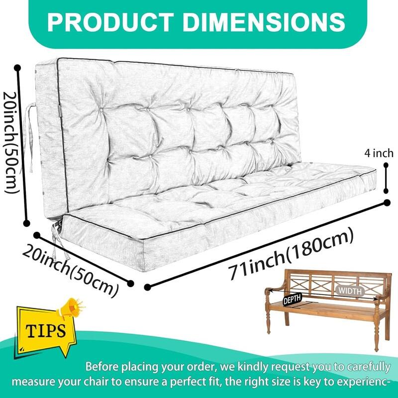 Outdoor Swing Cushions 55 inch, Waterproof Porch Swing Cushions 3 Seater Replacement with Backrest, 4" Thicken Bench Cushion