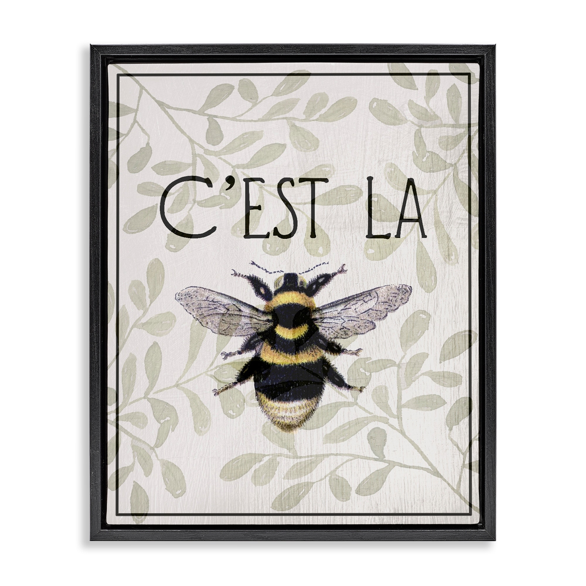 Stupell French Bee on Floral Framed Floater Canvas Wall Art Design By Lil' Rue