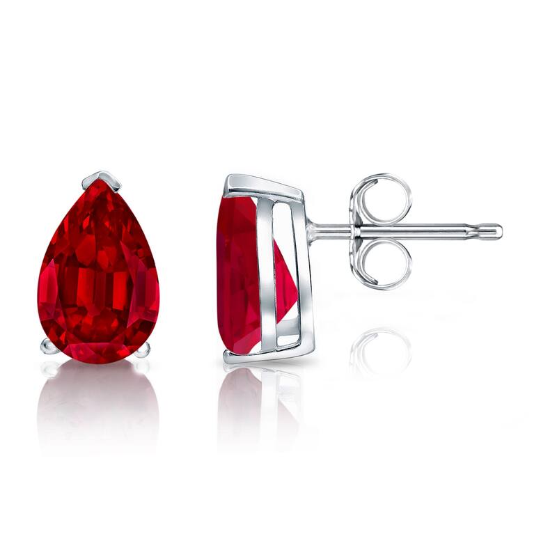 Auriya 14k Gold Lab Grown Gemstone Ruby Stud Earrings Pear 0.25 to 5.00 ct. tw. V-End Prong Push-Back - 0.75ct tgw. - White