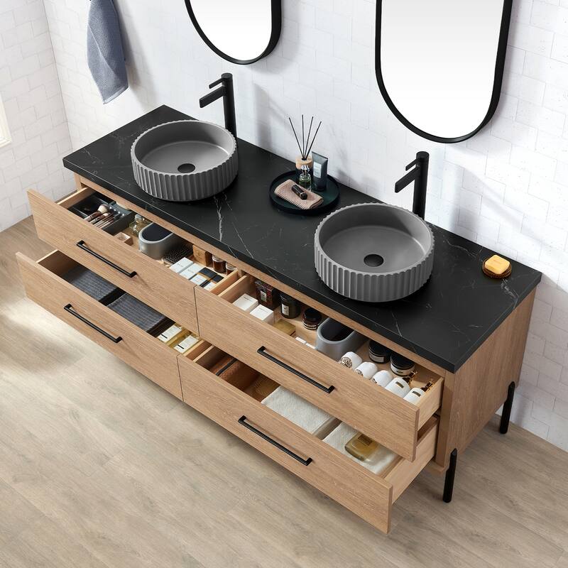 Trento Bath Vanity, Sintered Stone Top with Concrete Sink & Mirror