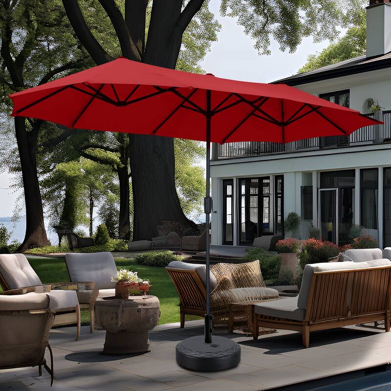 Autlaycil 13 ft Patio Umbrella with Crank Outdoor Umbrella with Base - Red