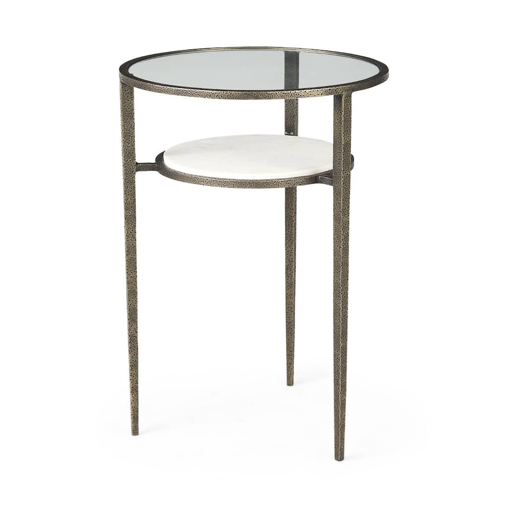 23" Bronze And Clear Glass And Metal Round End Table With Shelf - Bronze and Clear