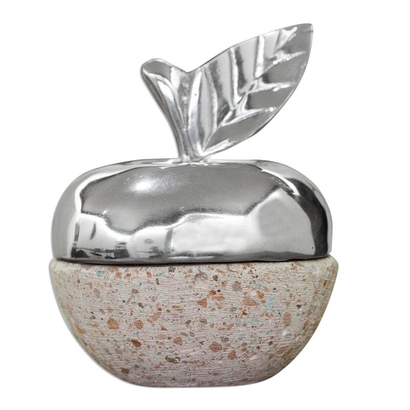 Novica Handmade Gleaming Apple Pewter And Reclaimed Stone Jewelry Box
