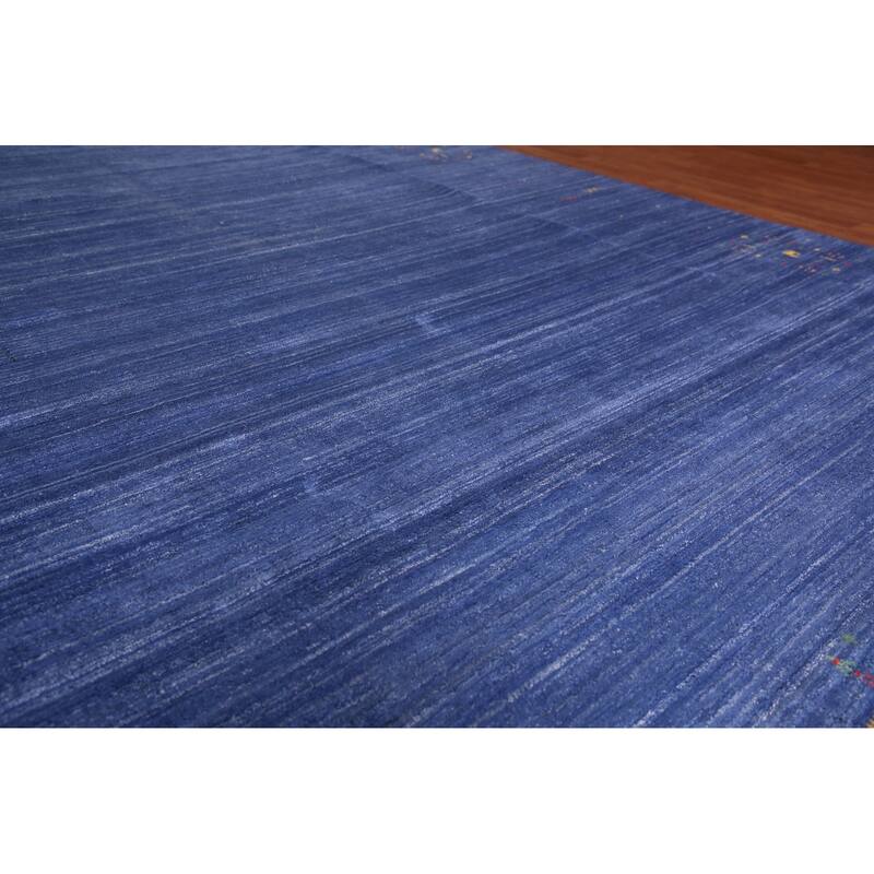 Blue Striped Gabbeh Oriental Area Rug Handmade Silk Carpet - 8'10" x 11'5"