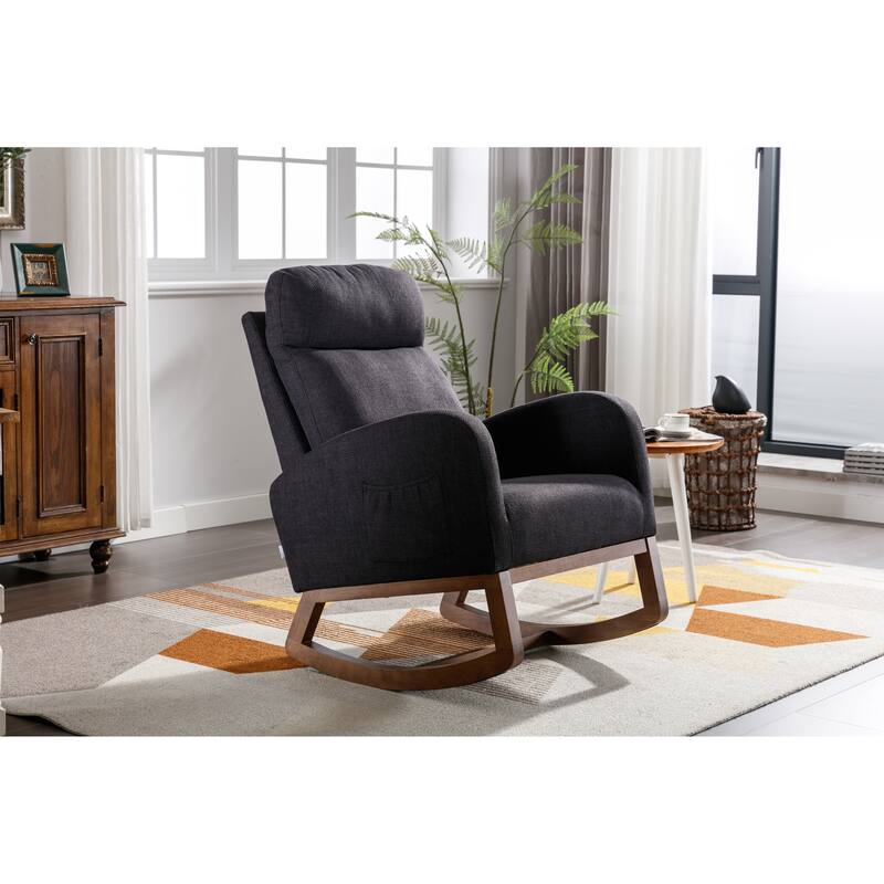 Modern 27" Upholstered Rocking Chair with Wood Legs and Side Pocket