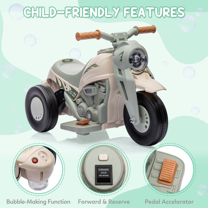 6V Battery-Powered Electric Motorcycle Ride-On Bubble Car for Kids Best Gift