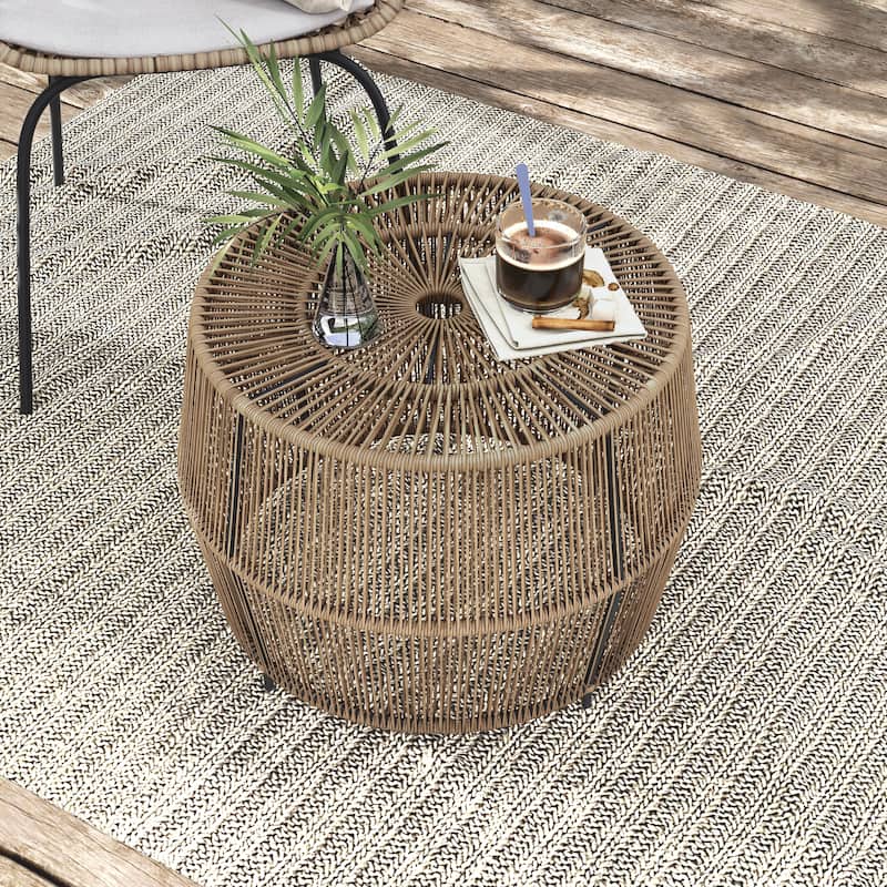 Alia Coastal Natural 22-inch Boho Outdoor Patio Rattan Outdoor Round Coffee Table by M&L Co.