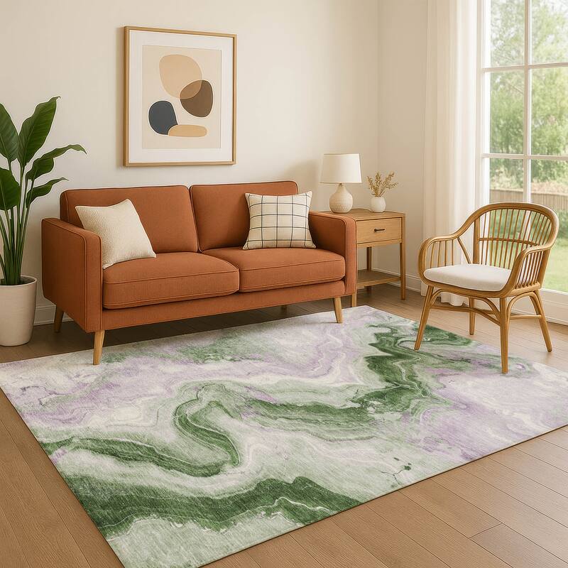 Premium Washable Super Soft Abstract Chic Mayfield Rug - Olive - 8' x 10'