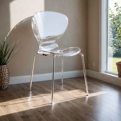 Oyster Modern Ergonomic Transparent Stackable Dining Side Chair with X Shaped Frame Rounded Seat Edge for Indoor Outdoor Use
