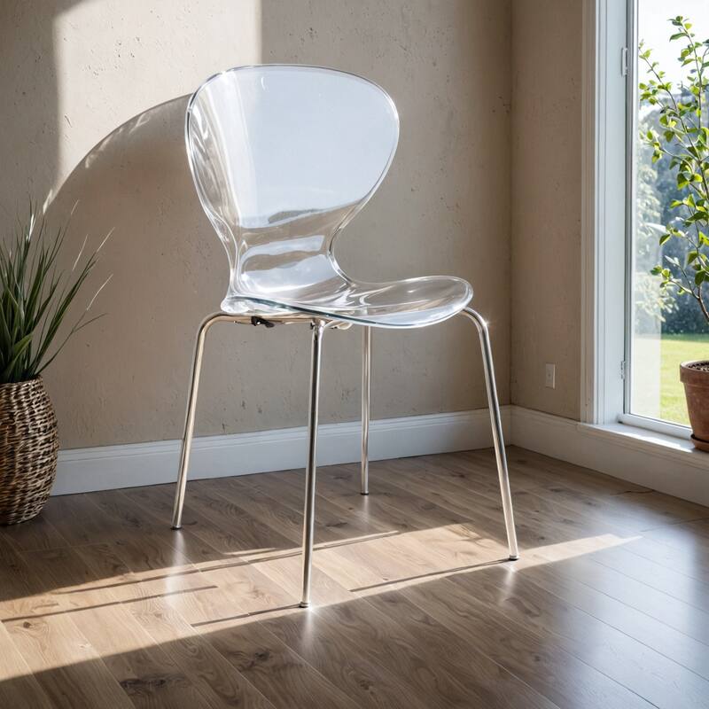 Oyster Modern Ergonomic Transparent Stackable Dining Side Chair with X Shaped Frame Rounded Seat Edge for Indoor Outdoor Use