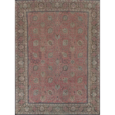 Floral Pink Tabriz Persian Vintage Rug Hand-Knotted Wool Carpet - 9'8"x 12'7"