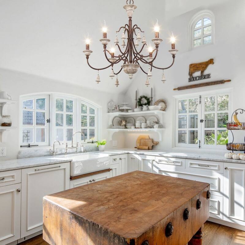 Farmhouse 6-Light Wood Chandelier French Country Candle Ceiling Light for Dining Room - D 26.5" x H 22.5"