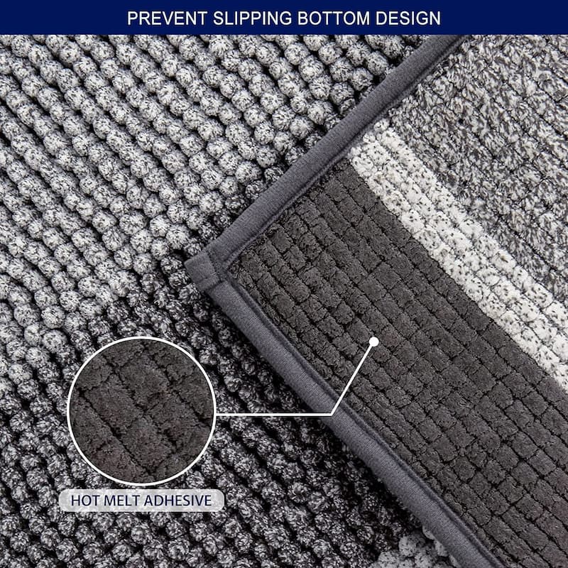 Subrtex Rugs Chenille Gradient Stripe Pattern Soft Plush Bath Rug Shower Water Absorbent Mat
