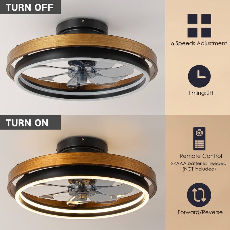 20 in. Modern Circle Wheel Color-Changing Integrated LED Semi-Flush Mount Fandelier w/ Remote Control - 19.6 in. W x 7.6 in. H