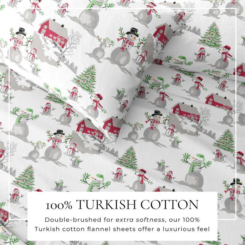 Linery & Co. Turkish Cotton Double-Brushed Christmas Flannel Bed Sheet Set
